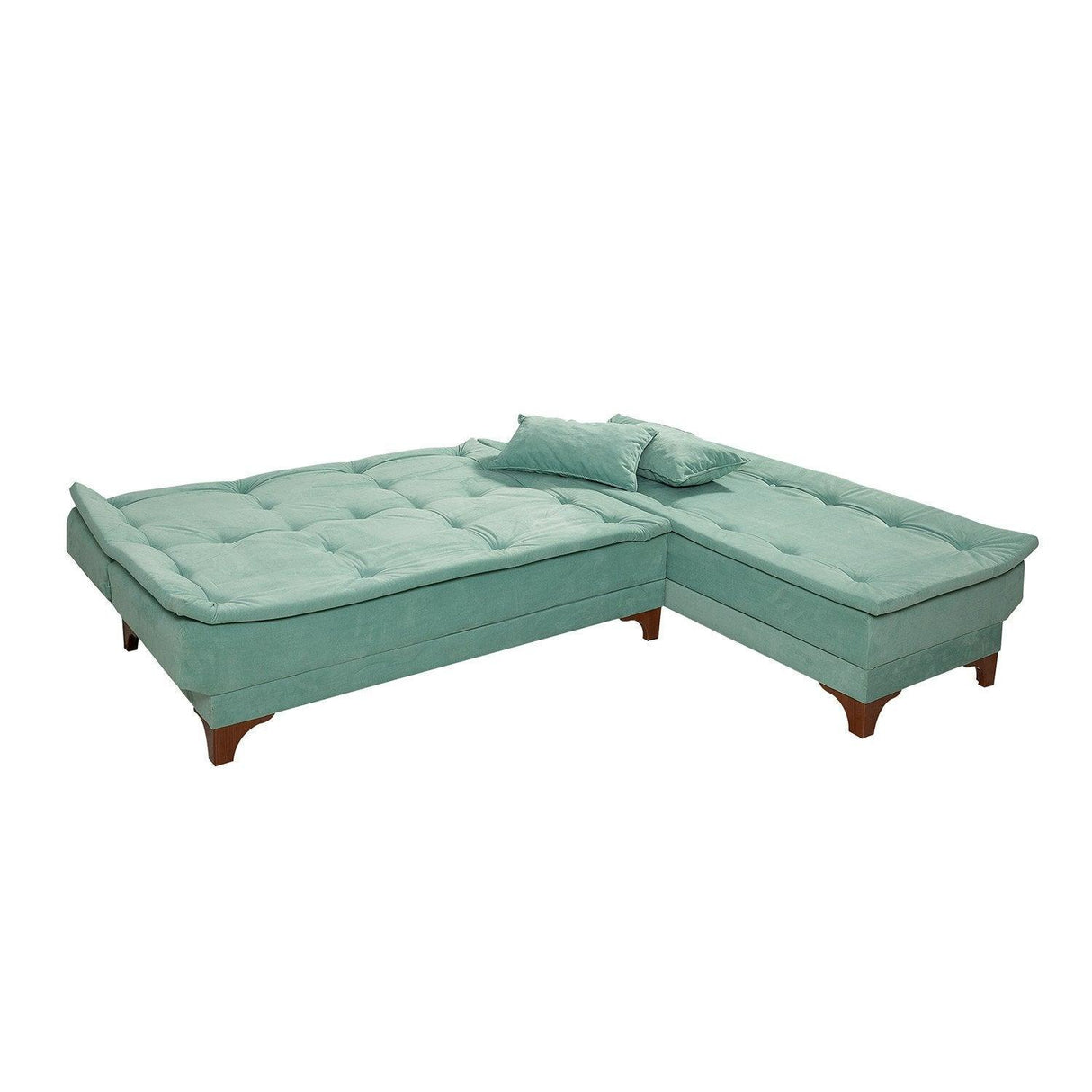 Canapea extensibilă de colț Kelebek Dreapta, Diverse culori, 225x160x86 cm - Verde marin | SKU: 867UNQ1416 | Canapea extensibilă de colț Kelebek Dreapta, 225x160x86 cm, varianta Verde marin, produs pentru amenajarea locuinței, disponibil online în România la CasaMob