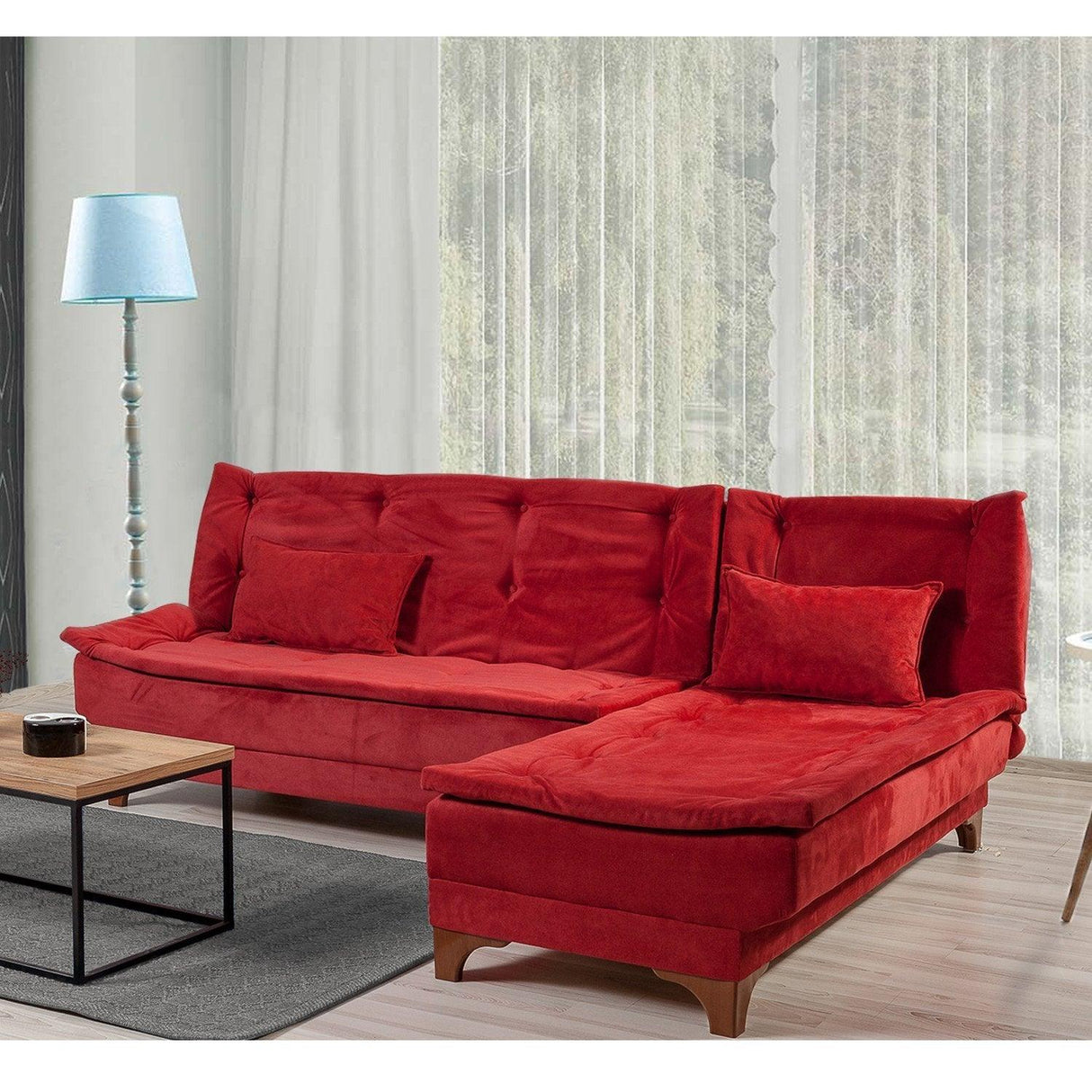 Canapea extensibilă de colț Kelebek Dreapta, Diverse culori, 225x160x86 cm - Verde marin | SKU: 867UNQ1416 | Canapea extensibilă de colț Kelebek Dreapta, 225x160x86 cm, varianta Verde marin, produs pentru amenajarea locuinței, disponibil online în România la CasaMob