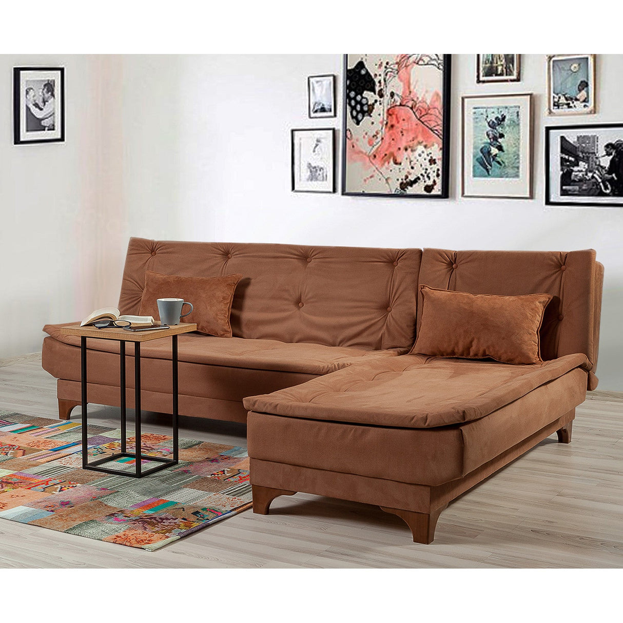 Canapea extensibilă de colț Kelebek Dreapta, Diverse culori, 225x160x86 cm - Maro | SKU: 867UNQ1418 | Canapea extensibilă de colț Kelebek Dreapta, 225x160x86 cm, varianta Maro, produs pentru amenajarea locuinței, disponibil online în România la CasaMob