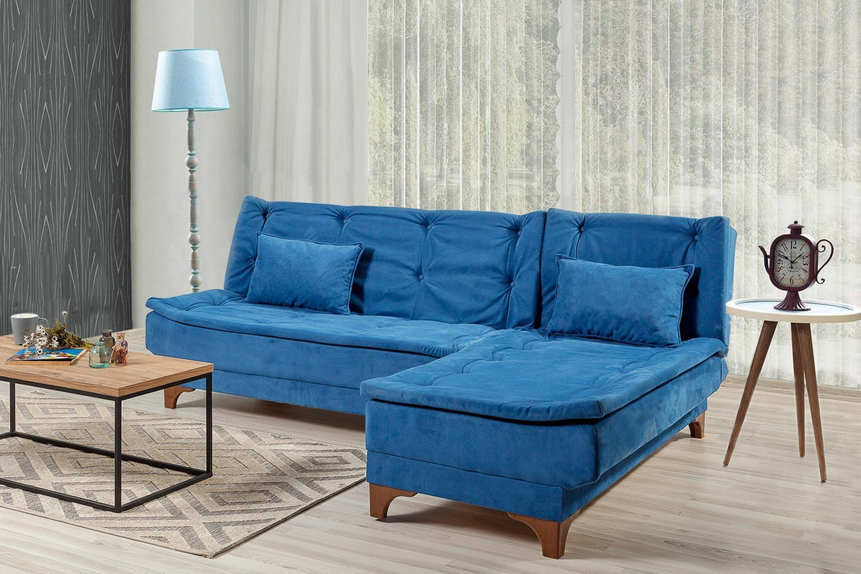 Canapea extensibilă de colț Kelebek Dreapta, Diverse culori, 225x160x86 cm - Albastru închis | SKU: 867UNQ1419 | Canapea extensibilă de colț Kelebek Dreapta, 225x160x86 cm, varianta Albastru închis, produs pentru amenajarea locuinței, disponibil online în România la CasaMob