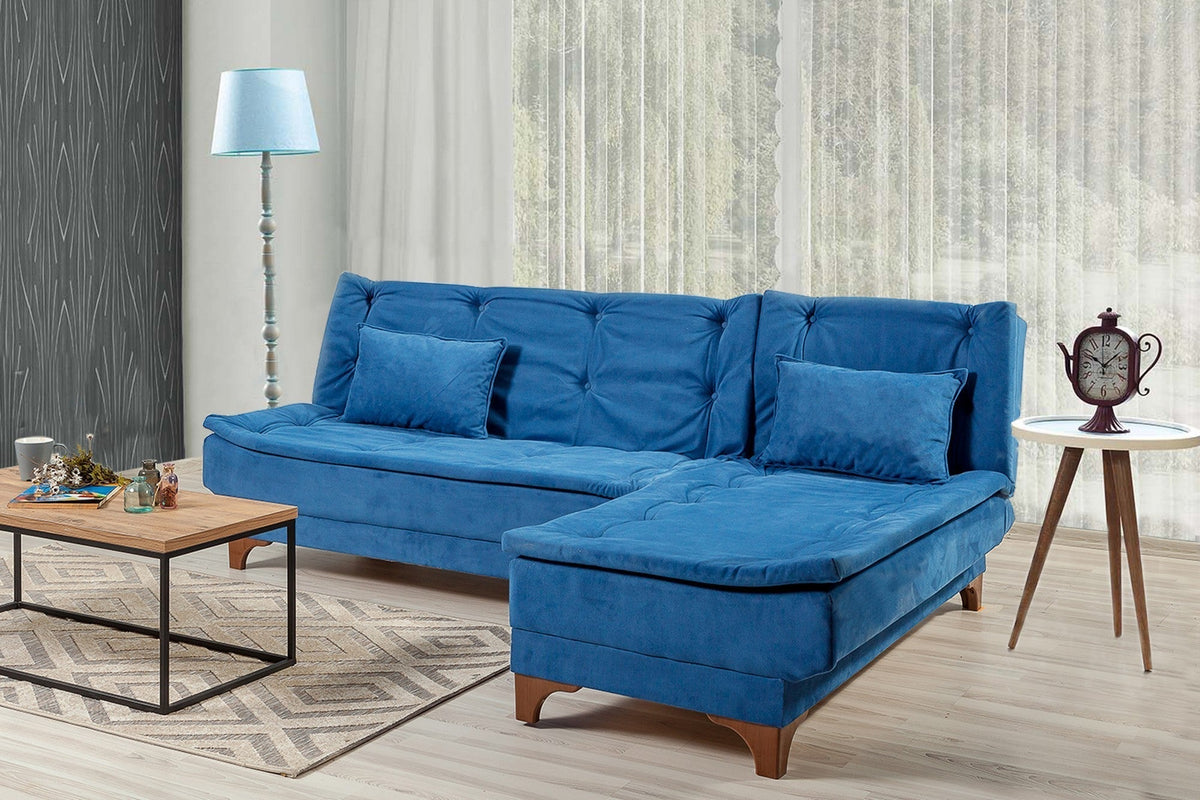 Albastru închis | SKU: 867UNQ1419 | Canapea extensibilă de colț Kelebek Dreapta, 225x160x86 cm, varianta Albastru închis, produs pentru amenajarea locuinței, disponibil online în România la CasaMob