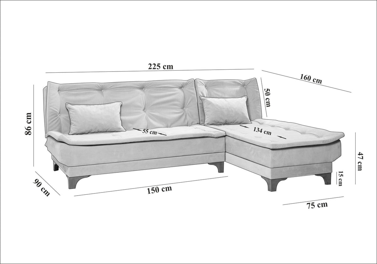 Canapea extensibilă de colț Kelebek Dreapta, Diverse culori, 225x160x86 cm - Albastru închis | SKU: 867UNQ1419 | Canapea extensibilă de colț Kelebek Dreapta, 225x160x86 cm, varianta Albastru închis, produs pentru amenajarea locuinței, disponibil online în România la CasaMob