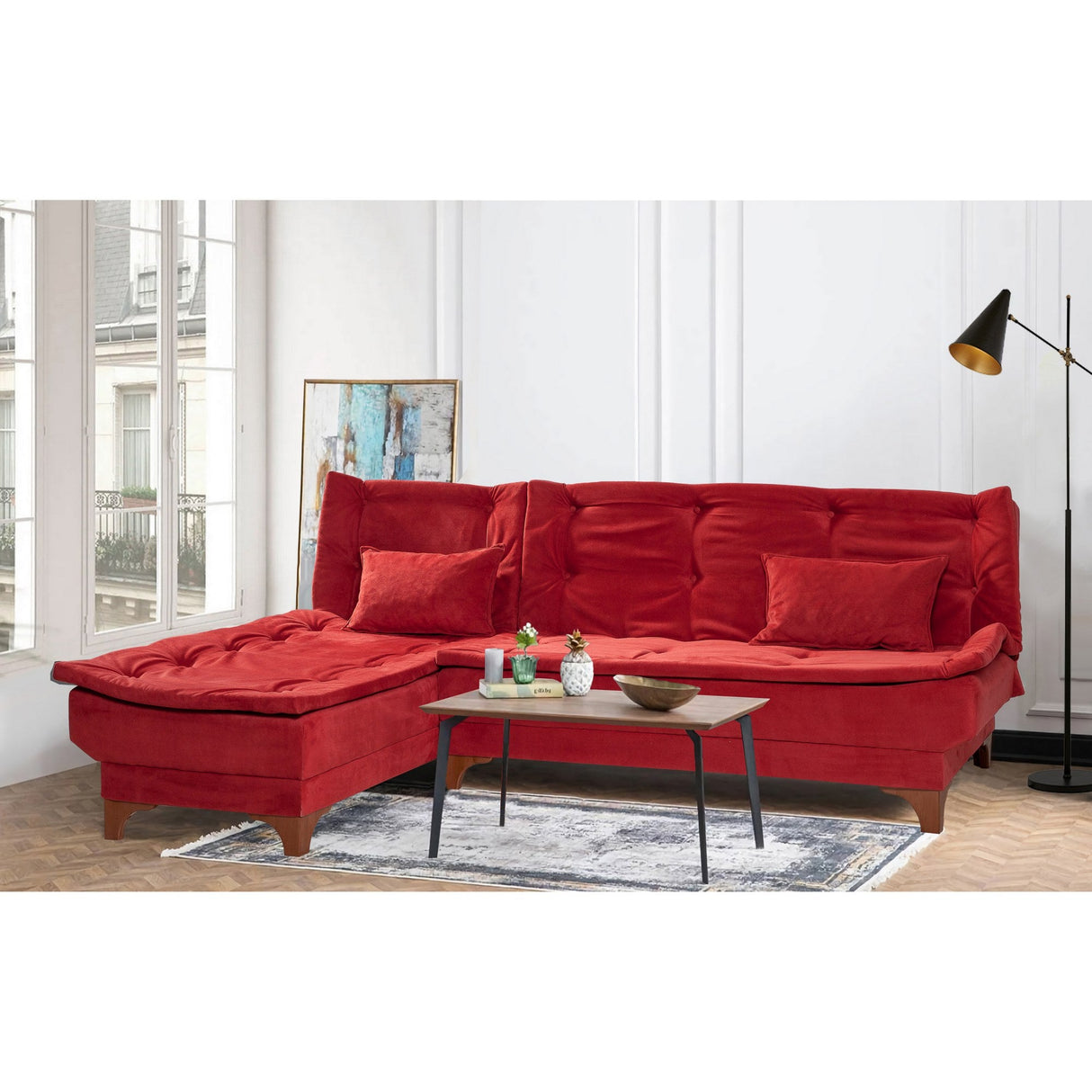 Canapea extensibilă de colț Kelebek Stânga, Diverse culori, 225x160x86 cm - Bordo | SKU: 867UNQ1915 | Canapea extensibilă de colț Kelebek Stânga, 225x160x86 cm, varianta Bordo, produs pentru amenajarea locuinței, disponibil online în România la CasaMob