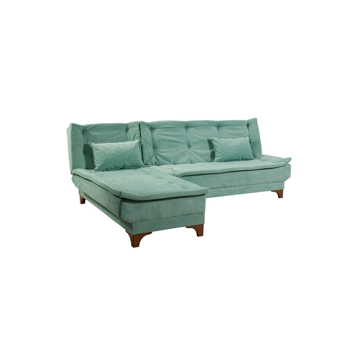 Canapea extensibilă de colț Kelebek Stânga, Diverse culori, 225x160x86 cm - Verde marin | SKU: 867UNQ1919 | Canapea extensibilă de colț Kelebek Stânga, 225x160x86 cm, varianta Verde marin, produs pentru amenajarea locuinței, disponibil online în România la CasaMob