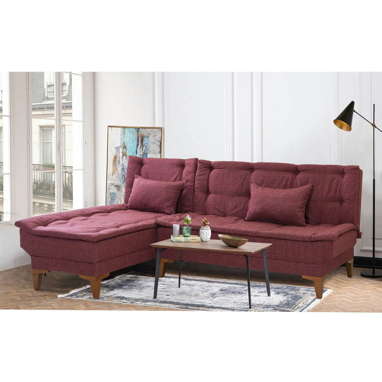 Canapea extensibilă Santo, Colț, Stânga, Diverse culori, 225x85x86 cm - Bordo | SKU: 867UNQ1925 | Canapea extensibilă Santo, Colț, Stânga, 225x85x86 cm, varianta Bordo, produs pentru amenajarea locuinței, disponibil online în România la CasaMob