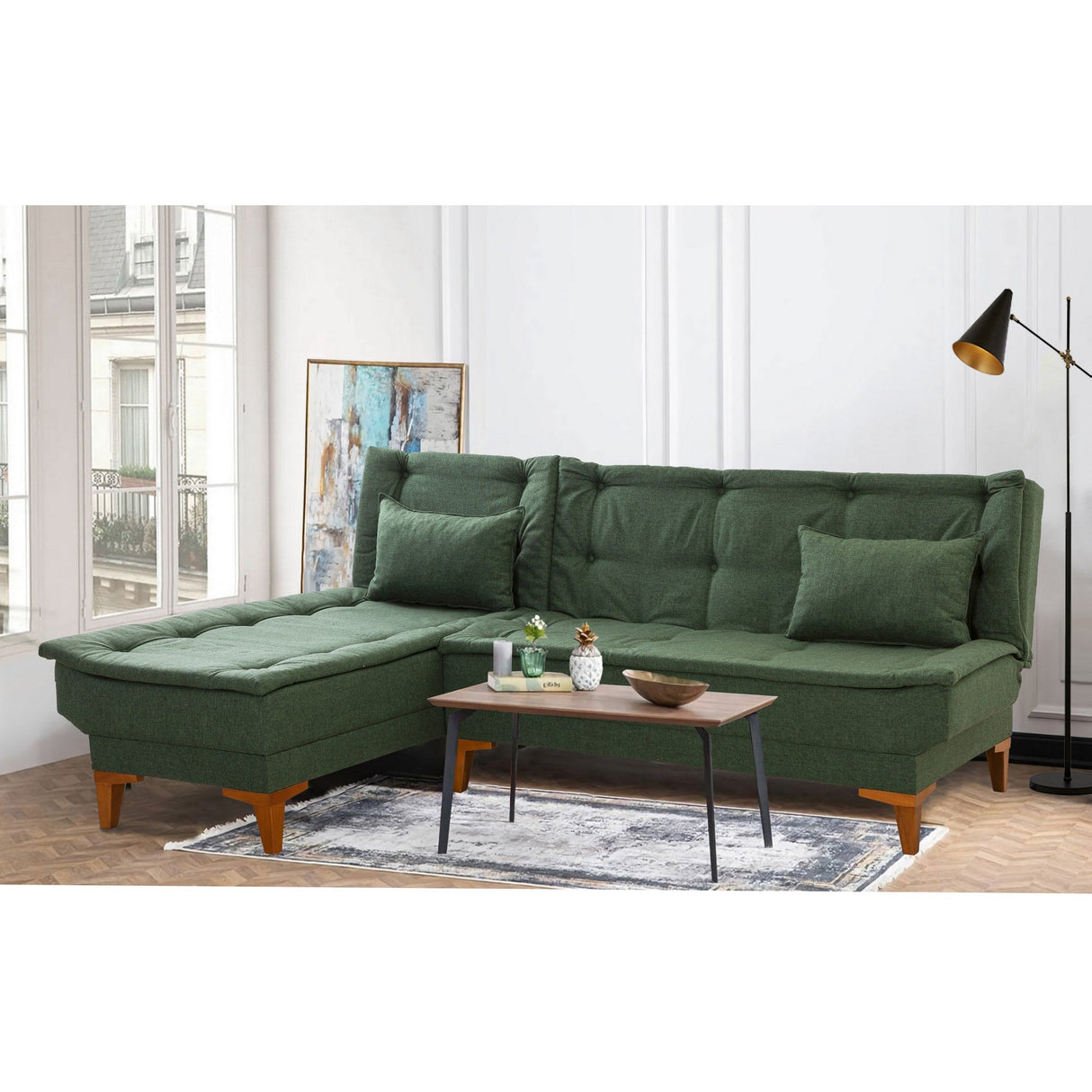 Canapea extensibilă Santo, Colț, Stânga, Diverse culori, 225x85x86 cm - Verde | SKU: 867UNQ1926 | Canapea extensibilă Santo, Colț, Stânga, 225x85x86 cm, varianta Verde, produs pentru amenajarea locuinței, disponibil online în România la CasaMob