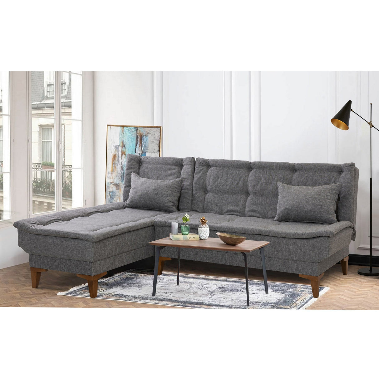 Canapea extensibilă Santo, Colț, Stânga, Diverse culori, 225x85x86 cm - Gri închis | SKU: 867UNQ1928 | Canapea extensibilă Santo, Colț, Stânga, 225x85x86 cm, varianta Gri închis, produs pentru amenajarea locuinței, disponibil online în România la CasaMob