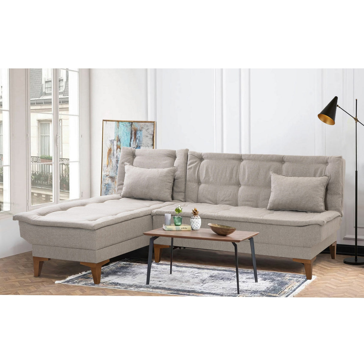 Canapea extensibilă Santo, Colț, Stânga, Diverse culori, 225x85x86 cm - Crem | SKU: 867UNQ1930 | Canapea extensibilă Santo, Colț, Stânga, 225x85x86 cm, varianta Crem, produs pentru amenajarea locuinței, disponibil online în România la CasaMob