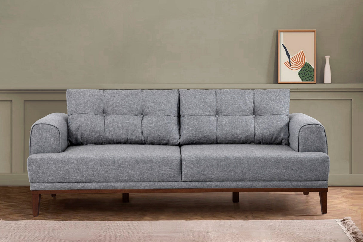 Canapea fixă 3 locuri Vina 3, Diverse culori, 223x94x82 cm - Gri - Nuc | SKU: 867UNQ2207 | Canapea fixă 3 locuri Vina 3, 223x94x82 cm, varianta Gri - Nuc, produs pentru amenajarea locuinței, disponibil online în România la CasaMob