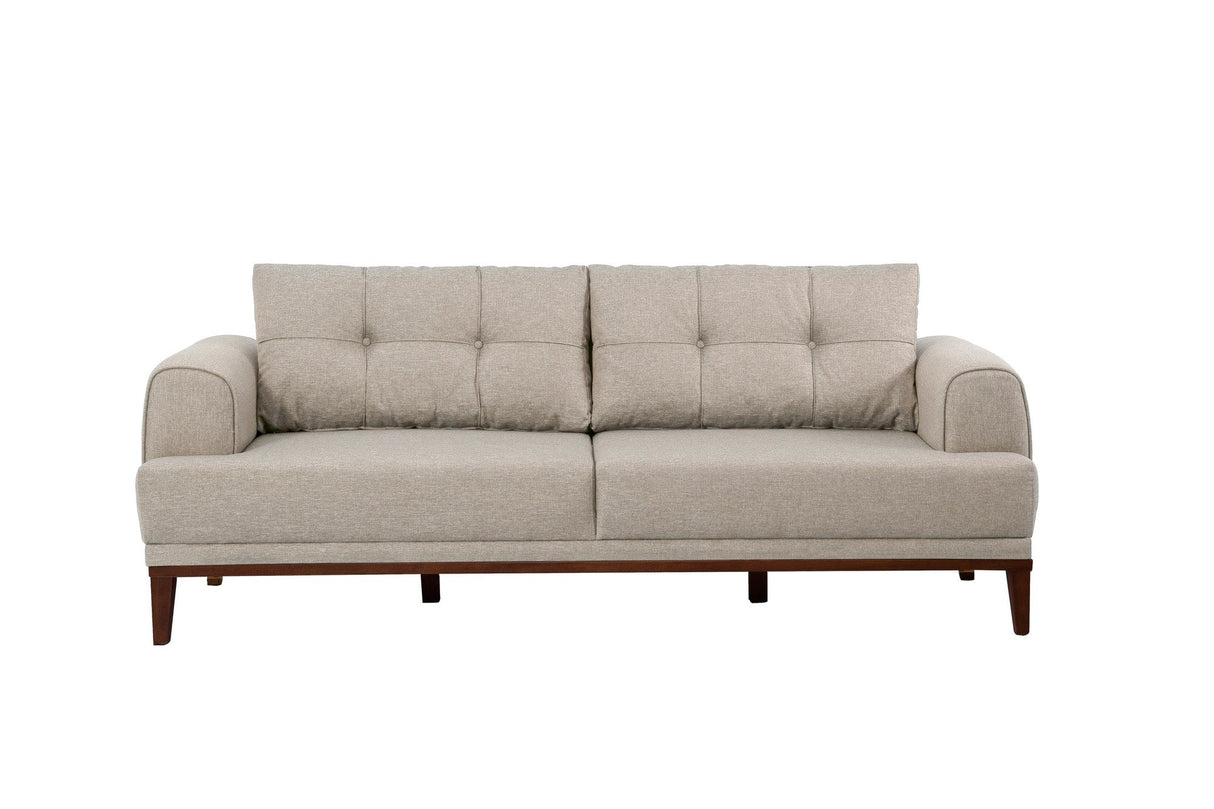Canapea fixă 3 locuri Vina 3, Diverse culori, 223x94x82 cm - Crem - Nuc | SKU: 867UNQ2209 | Canapea fixă 3 locuri Vina 3, 223x94x82 cm, varianta Crem - Nuc, produs pentru amenajarea locuinței, disponibil online în România la CasaMob