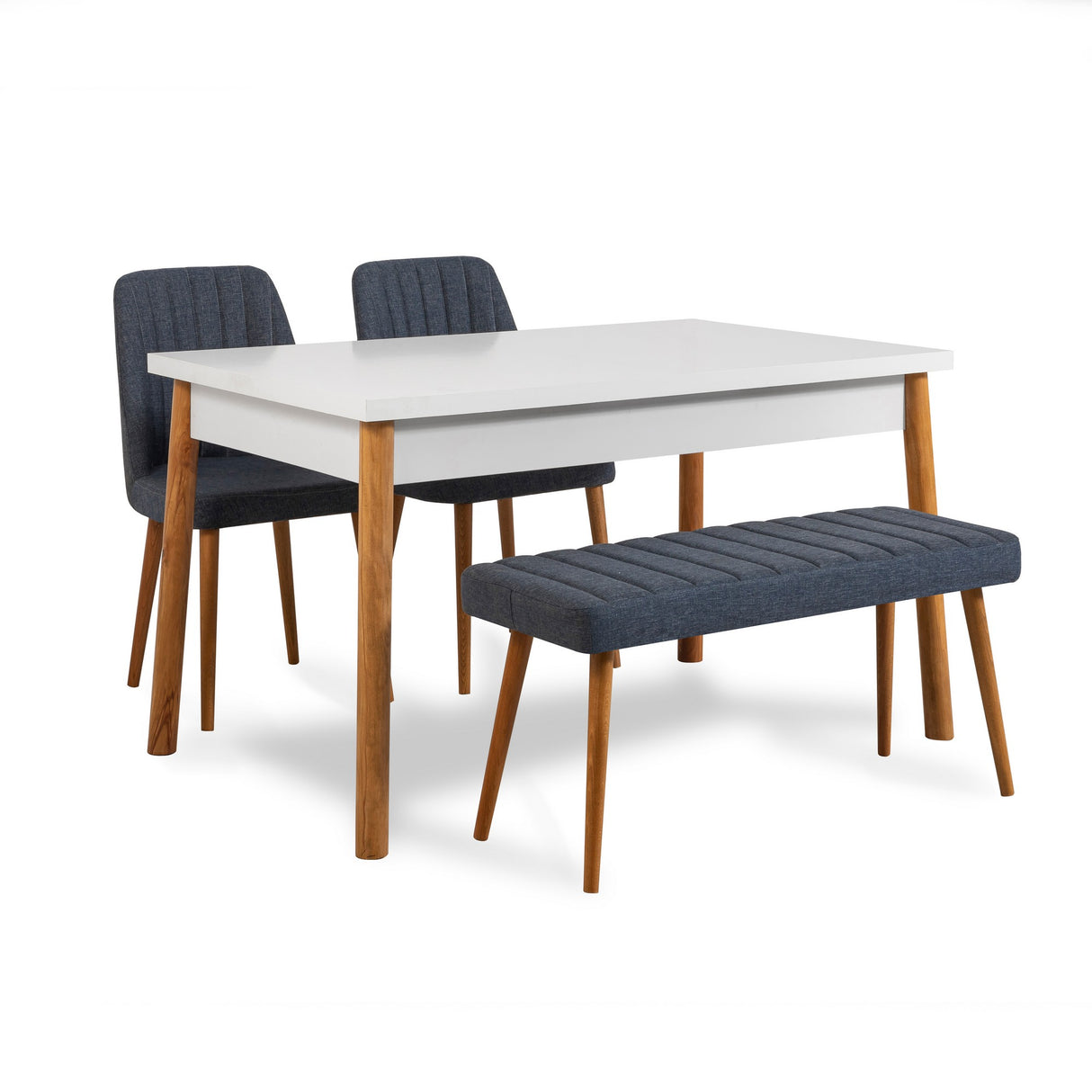 Masă cu scaune 4 bucăți Costa Atlantic-White Navy Blue, Pin atlantic - Bleumarin, 120x75x77 cm