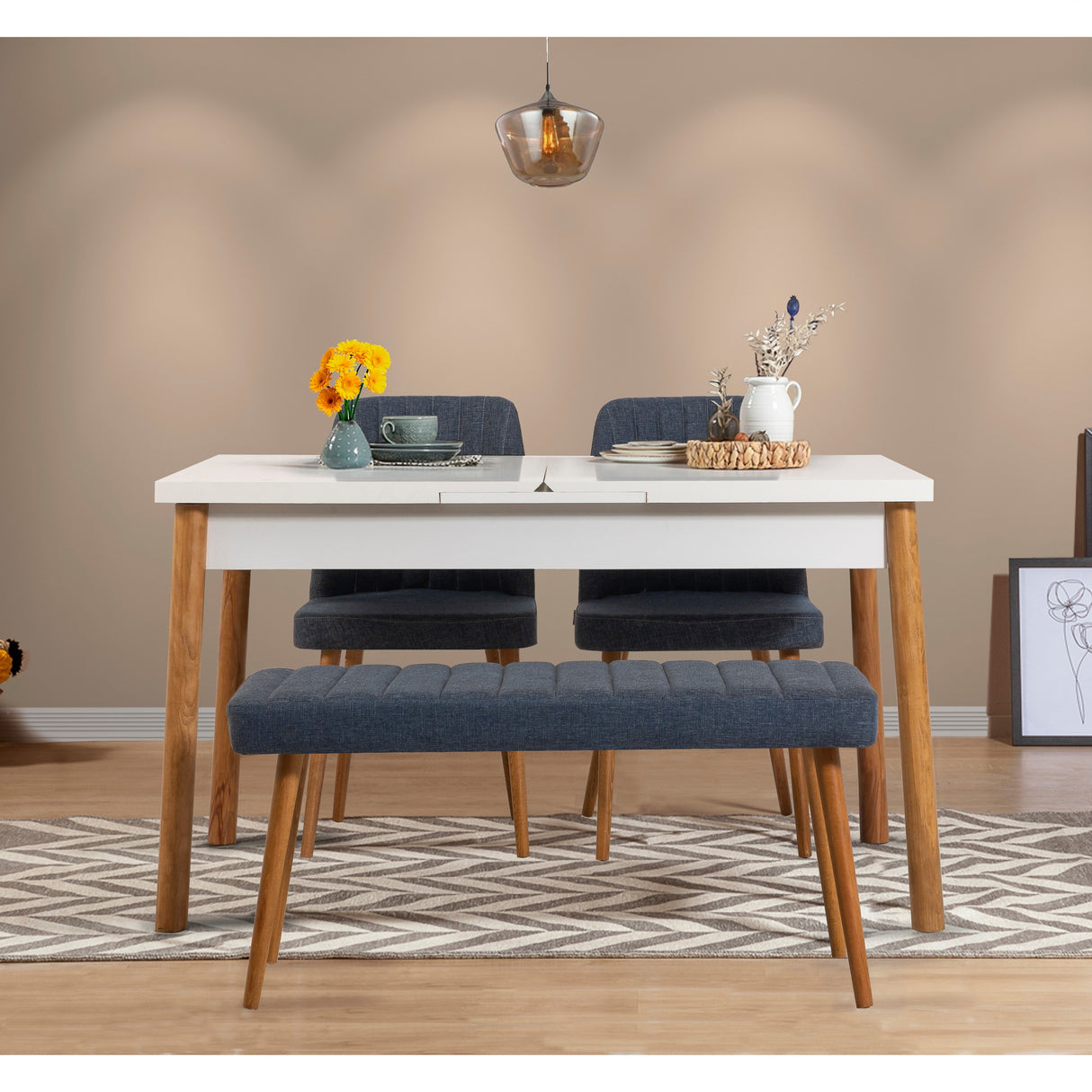 Masă extensibilă cu scaune 4 bucăți Santiago Atlantice-Navy Blue V2, Pin atlantic - Bleumarin, 120x75x77 cm