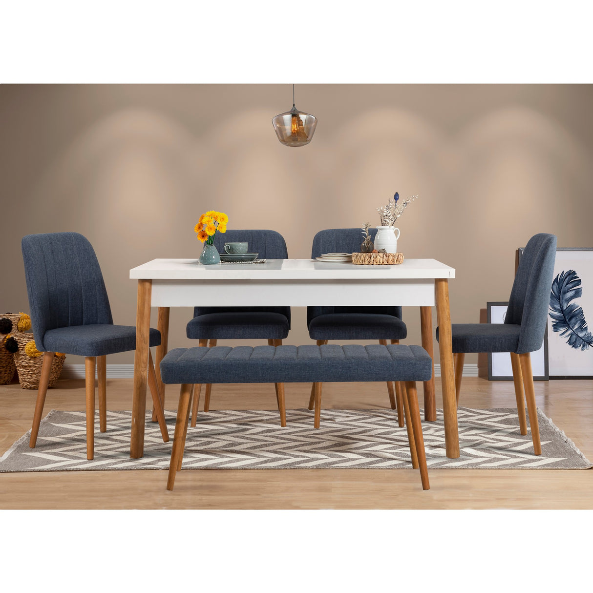 Masă cu scaune 6 bucăți Costa 1048 - 2 AB, Pin atlantic - Bleumarin, 120x75x77 cm