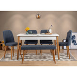 Masă extensibilă cu scaune 6 bucăți Santiago 1048 - 2 AB, Pin atlantic - Bleumarin, 120x75x77 cm