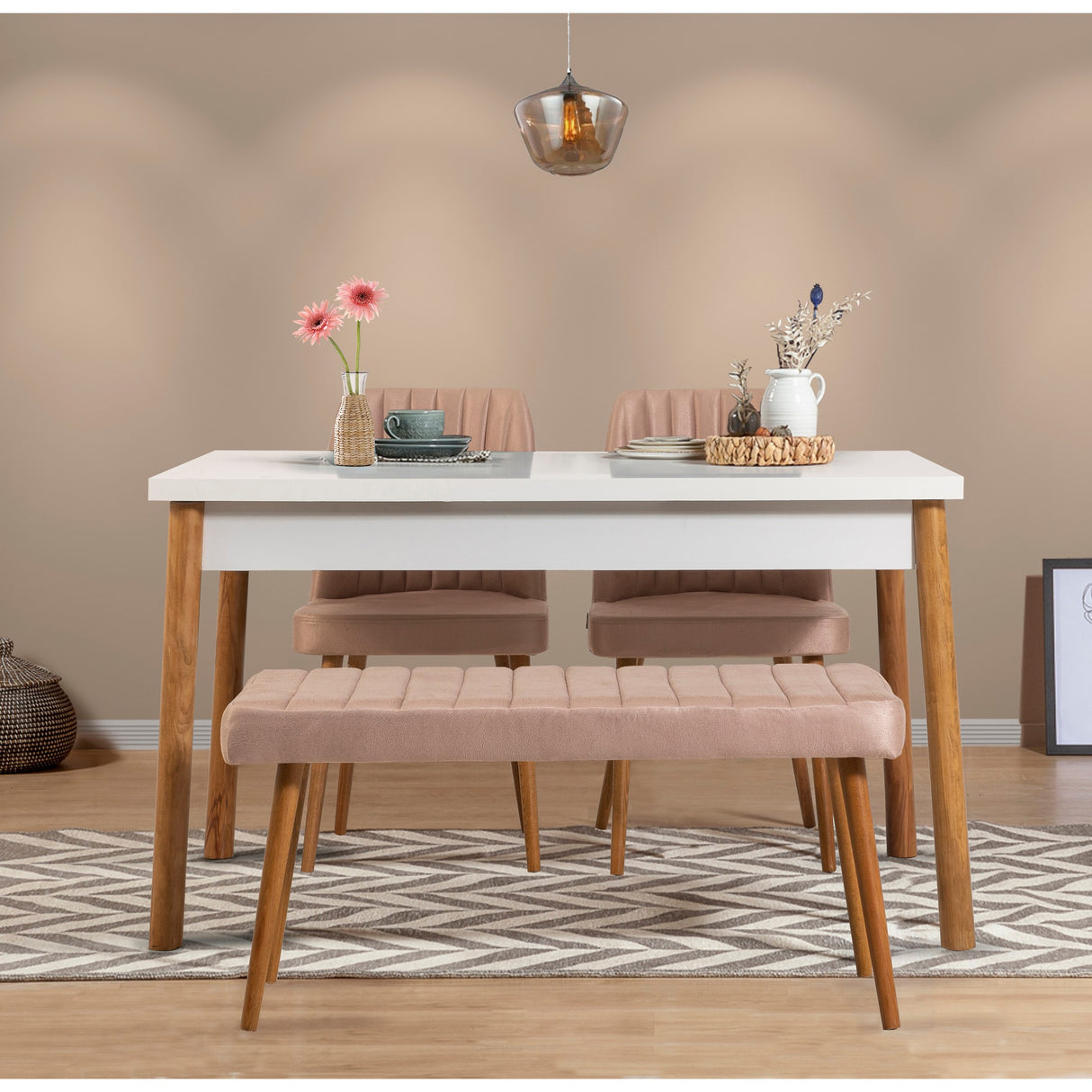 Masă cu scaune 4 bucăți Costa Atlantic White, Pin atlantic - Alb - Stone, 120x75x77 cm