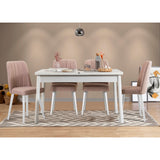 Masă extensibilă cu scaune 5 bucăți Santiago White Stone V2, Alb - Stone, 120x75x77 cm