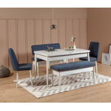 Masă extensibilă cu scaune 5 bucăți Vina White Dark Blue, Alb - Albastru închis, 130x80x77 cm