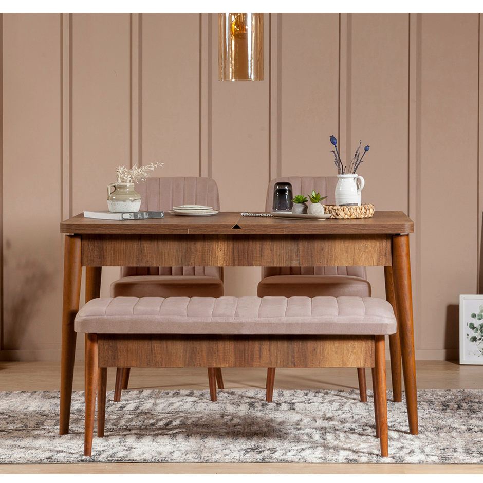 Masă extensibilă cu scaune 4 bucăți Vina 0900, Diverse culori, 130x80x77 cm - Nuc - Piatră | SKU: 869VEL5178 | Masă extensibilă cu scaune 4 bucăți Vina 0900, 130x80x77 cm, varianta Nuc - Piatră, produs pentru amenajarea locuinței, disponibil online în România la CasaMob