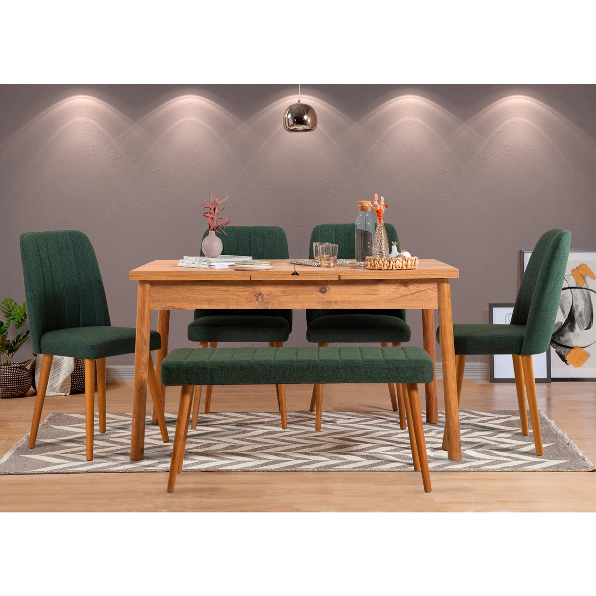 Masă extensibilă cu scaune Santiago, Diverse culori, Diverse configurații, 120x75x77 cm - Pin atlantic - Verde - 6 bucăți | SKU: 869VEL5206 | Masă extensibilă cu scaune Santiago, 120x75x77 cm, varianta Pin atlantic - Verde - 6 bucăți, produs pentru amenajarea locuinței, disponibil online în România la CasaMob