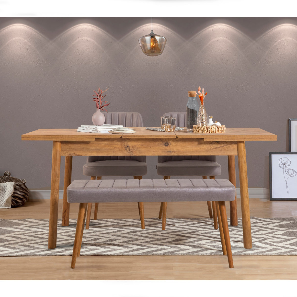 Masă extensibilă cu scaune 4 bucăți Santiago Atlantice -Soho Grey, Pin atlantic - Gri, 120x75x77 cm