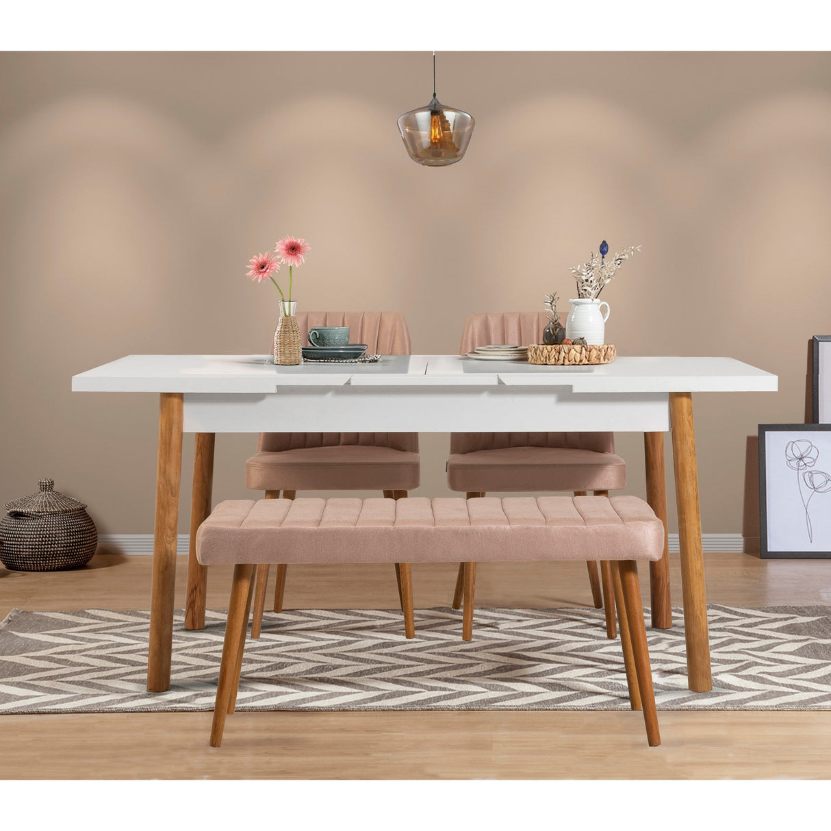 Masă extensibilă cu scaune Santiago, Diverse culori, Diverse configurații, 120x75x77 cm - Pin atlantic - Alb - Piatră - 4 bucăți | SKU: 869VEL5254 | Masă extensibilă cu scaune Santiago, 120x75x77 cm, varianta Pin atlantic - Alb - Piatră - 4 bucăți, produs pentru amenajarea locuinței, disponibil online în România la CasaMob