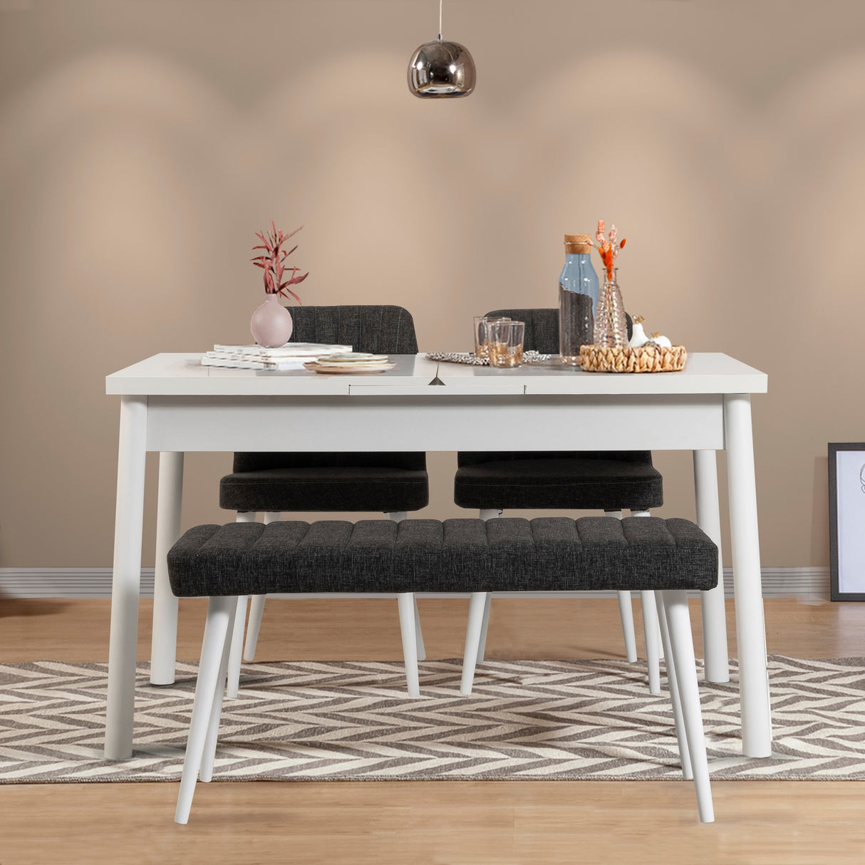 Masă extensibilă cu scaune 4 bucăți Santiago White-Antracite, Alb - Antracit, 120x75x77 cm