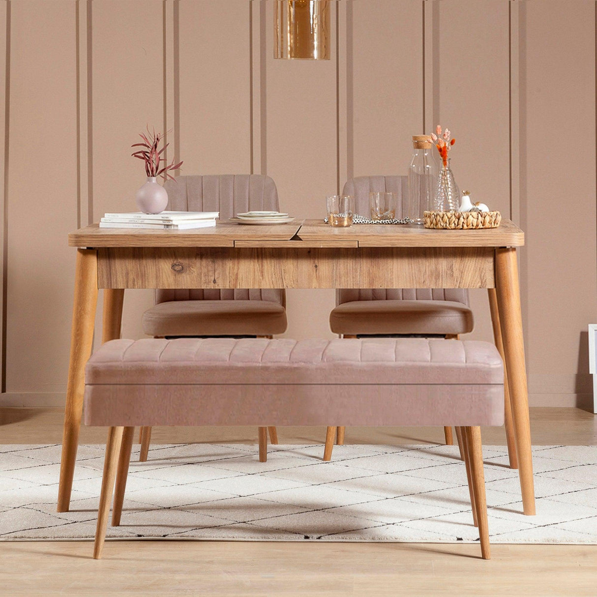 Masă extensibilă cu scaune 4 bucăți Vina 0900 - 3, Diverse culori, 129x80x75 cm - Pin atlantic - Piatră | SKU: 869VEL5321 | Masă extensibilă cu scaune 4 bucăți Vina 0900 - 3, 129x80x75 cm, varianta Pin atlantic - Piatră, produs pentru amenajarea locuinței, disponibil online în România la CasaMob