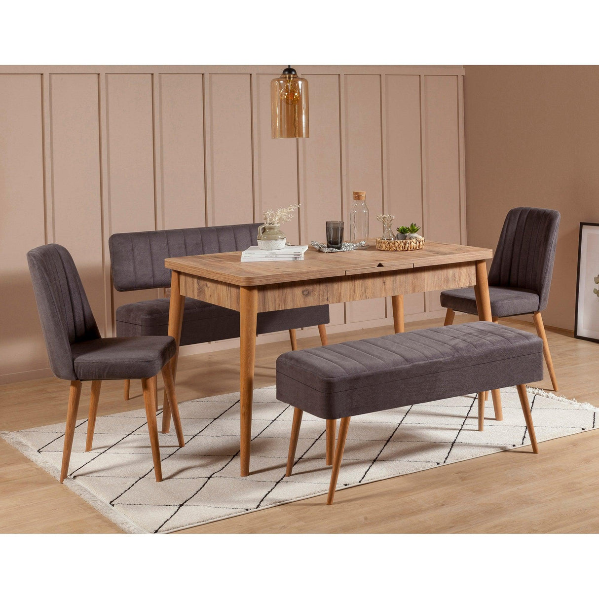 Masă extensibilă cu scaune 5 bucăți Vina 0701 - 4, Diverse culori, 129x80x75 cm - Pin atlantic - Antracit | SKU: 869VEL5334 | Masă extensibilă cu scaune 5 bucăți Vina 0701 - 4, 129x80x75 cm, varianta Pin atlantic - Antracit, produs pentru amenajarea locuinței, disponibil online în România la CasaMob