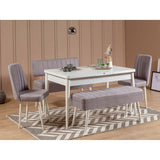 Masă extensibilă cu scaune 5 bucăți Vina 0701 - 4, Diverse culori, 129x80x75 cm - Alb - Gri | SKU: 869VEL5343 | Masă extensibilă cu scaune 5 bucăți Vina 0701 - 4, 129x80x75 cm, varianta Alb - Gri, produs pentru amenajarea locuinței, disponibil online în România la CasaMob