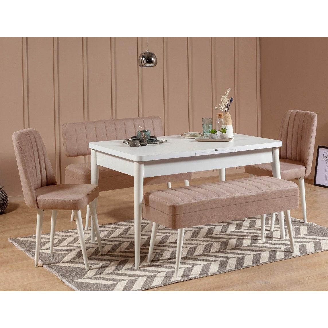 Masă extensibilă cu scaune 5 bucăți Vina 0900 - 4, Diverse culori, 129x80x75 cm - Alb - Piatră | SKU: 869VEL5344 | Masă extensibilă cu scaune 5 bucăți Vina 0900 - 4, 129x80x75 cm, varianta Alb - Piatră, produs pentru amenajarea locuinței, disponibil online în România la CasaMob