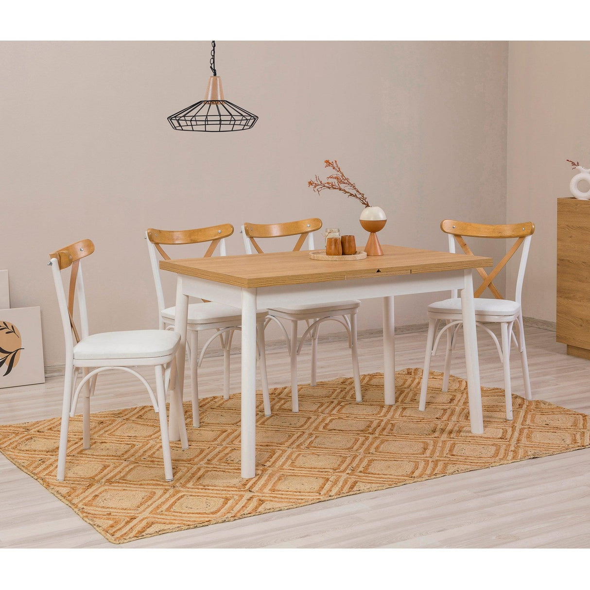 Masă extensibilă cu scaune Oliver Açl.Karina, Diverse culori, Diverse configurații, 120x75x77 cm - Alb - 5 bucăți | SKU: 869VEL8150 | Masă extensibilă cu scaune Oliver Açl.Karina, 120x75x77 cm, varianta Alb - 5 bucăți, produs pentru amenajarea locuinței, disponibil online în România la CasaMob