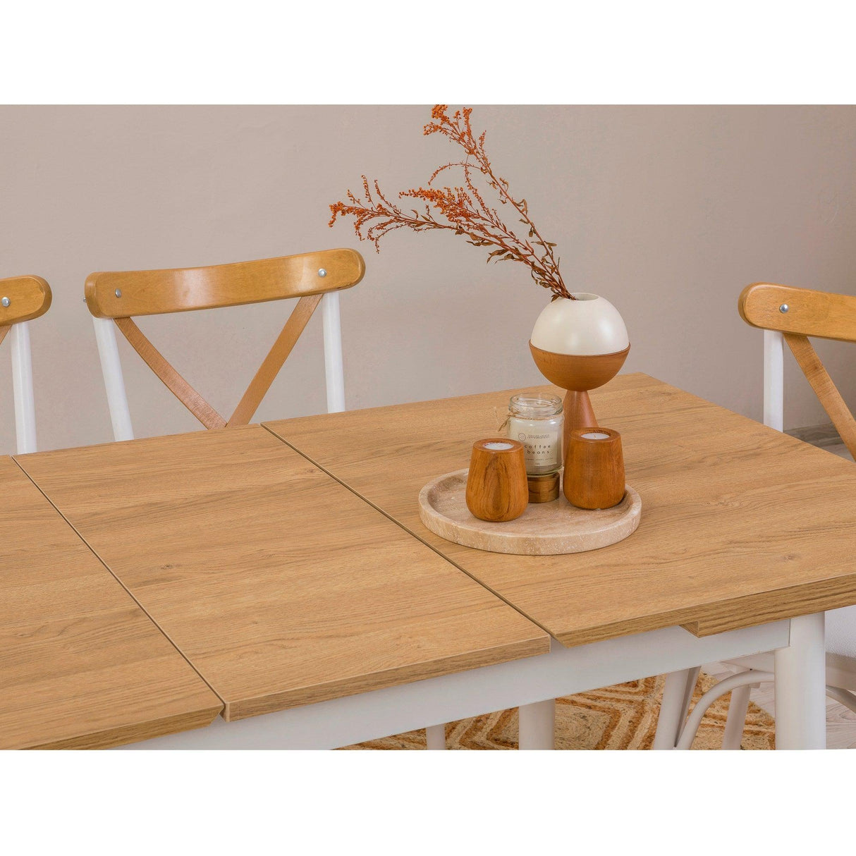Masă extensibilă cu scaune Oliver Açl.Karina, Diverse culori, Diverse configurații, 120x75x77 cm - Alb - 5 bucăți | SKU: 869VEL8150 | Masă extensibilă cu scaune Oliver Açl.Karina, 120x75x77 cm, varianta Alb - 5 bucăți, produs pentru amenajarea locuinței, disponibil online în România la CasaMob