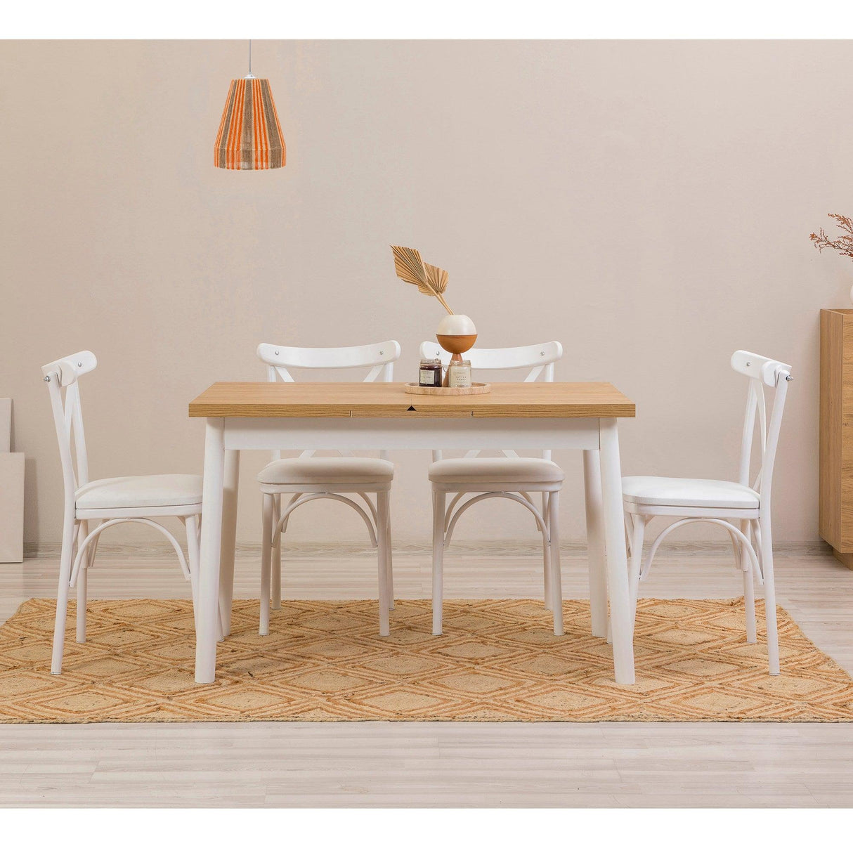Masă extensibilă cu scaune Oliver Açl.alb Karina, Alb, Diverse configurații, 120x75x77 cm - 5 bucăți | SKU: 869VEL8158 | Masă extensibilă cu scaune Oliver Açl.alb Karina, Alb, 120x75x77 cm, varianta 5 bucăți, produs pentru amenajarea locuinței, disponibil online în România la CasaMob