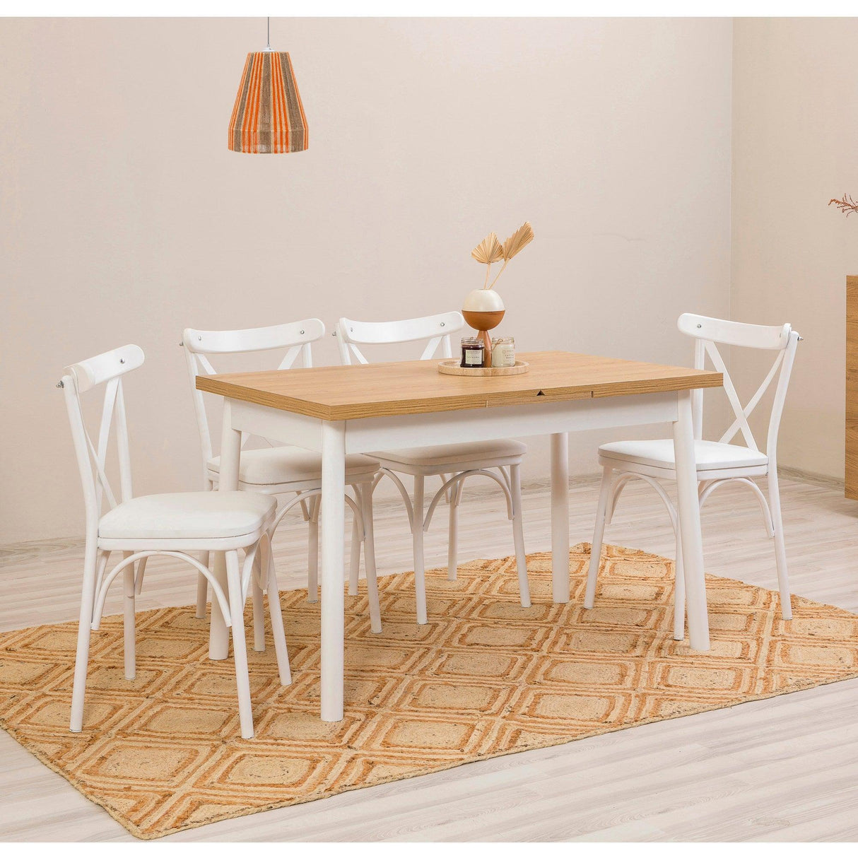 Masă extensibilă cu scaune Oliver Açl.alb Karina, Alb, Diverse configurații, 120x75x77 cm - 5 bucăți | SKU: 869VEL8158 | Masă extensibilă cu scaune Oliver Açl.alb Karina, Alb, 120x75x77 cm, varianta 5 bucăți, produs pentru amenajarea locuinței, disponibil online în România la CasaMob
