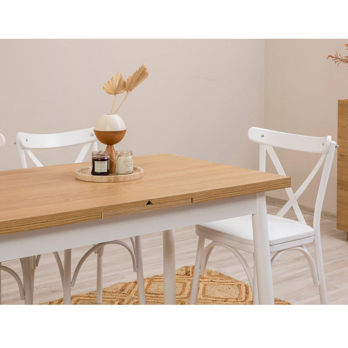 Masă extensibilă cu scaune Oliver Açl.alb Karina, Alb, Diverse configurații, 120x75x77 cm - 5 bucăți | SKU: 869VEL8158 | Masă extensibilă cu scaune Oliver Açl.alb Karina, Alb, 120x75x77 cm, varianta 5 bucăți, produs pentru amenajarea locuinței, disponibil online în România la CasaMob