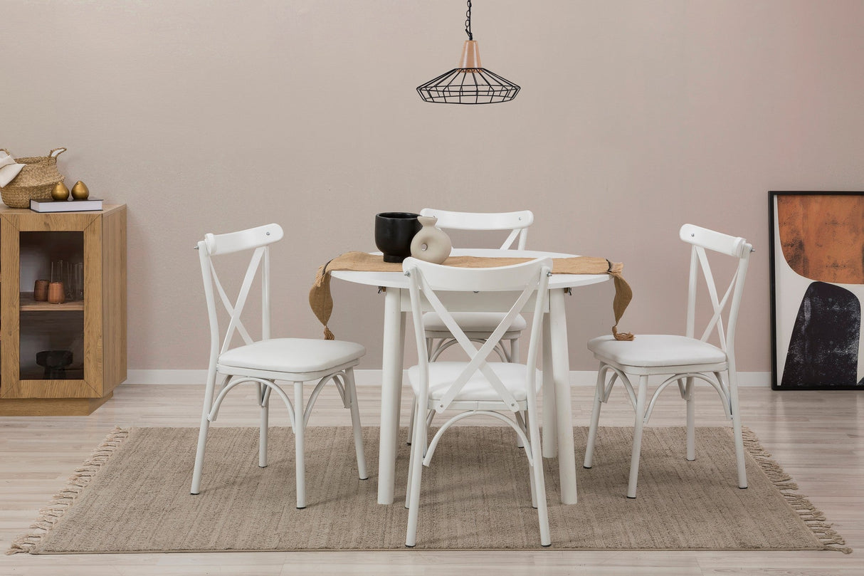 Masă extensibilă cu scaune Oliver, Diverse culori, Diverse configurații, 100x100x75 cm - Alb - 5 bucăți | SKU: 869VEL8704 | Masă extensibilă cu scaune Oliver, 100x100x75 cm, varianta Alb - 5 bucăți, produs pentru amenajarea locuinței, disponibil online în România la CasaMob