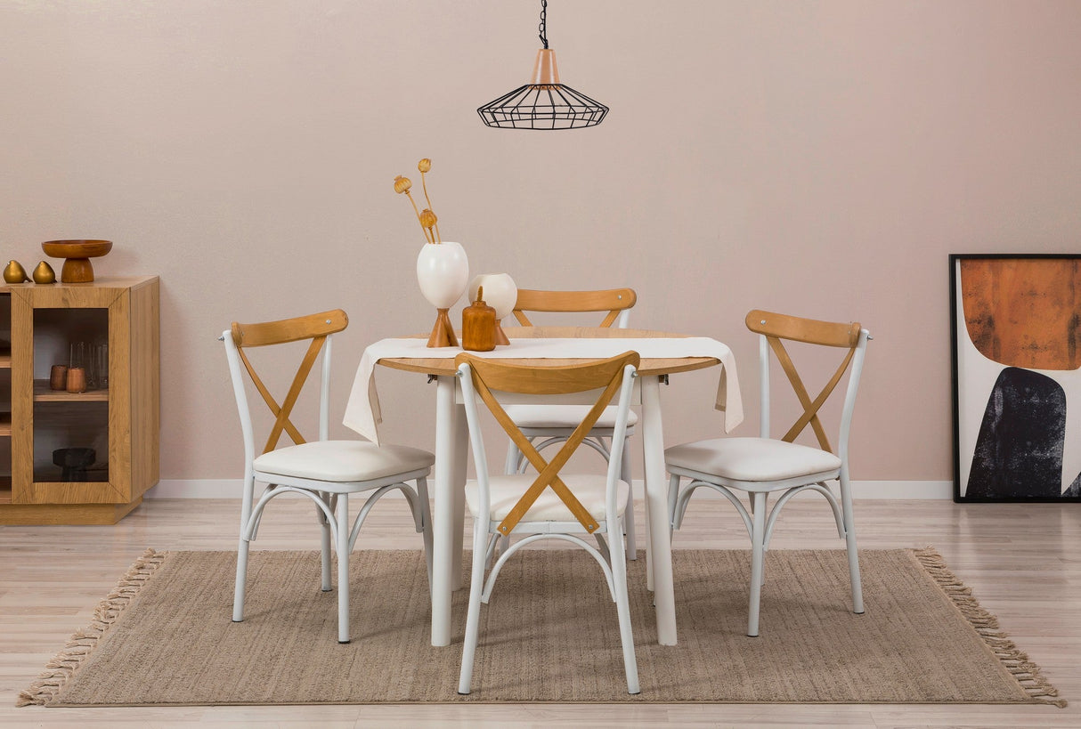 Masă extensibilă cu scaune Oliver, Diverse culori, Diverse configurații, 100x100x75 cm - Stejar - Alb - 5 bucăți | SKU: 869VEL8705 | Masă extensibilă cu scaune Oliver, 100x100x75 cm, varianta Stejar - Alb - 5 bucăți, produs pentru amenajarea locuinței, disponibil online în România la CasaMob