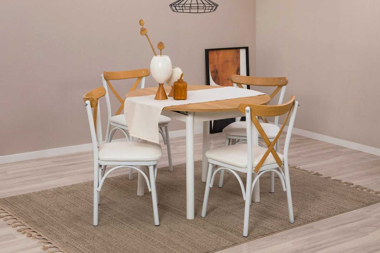 Masă extensibilă cu scaune Oliver, Diverse culori, Diverse configurații, 100x100x75 cm - Stejar - Alb - 5 bucăți | SKU: 869VEL8705 | Masă extensibilă cu scaune Oliver, 100x100x75 cm, varianta Stejar - Alb - 5 bucăți, produs pentru amenajarea locuinței, disponibil online în România la CasaMob