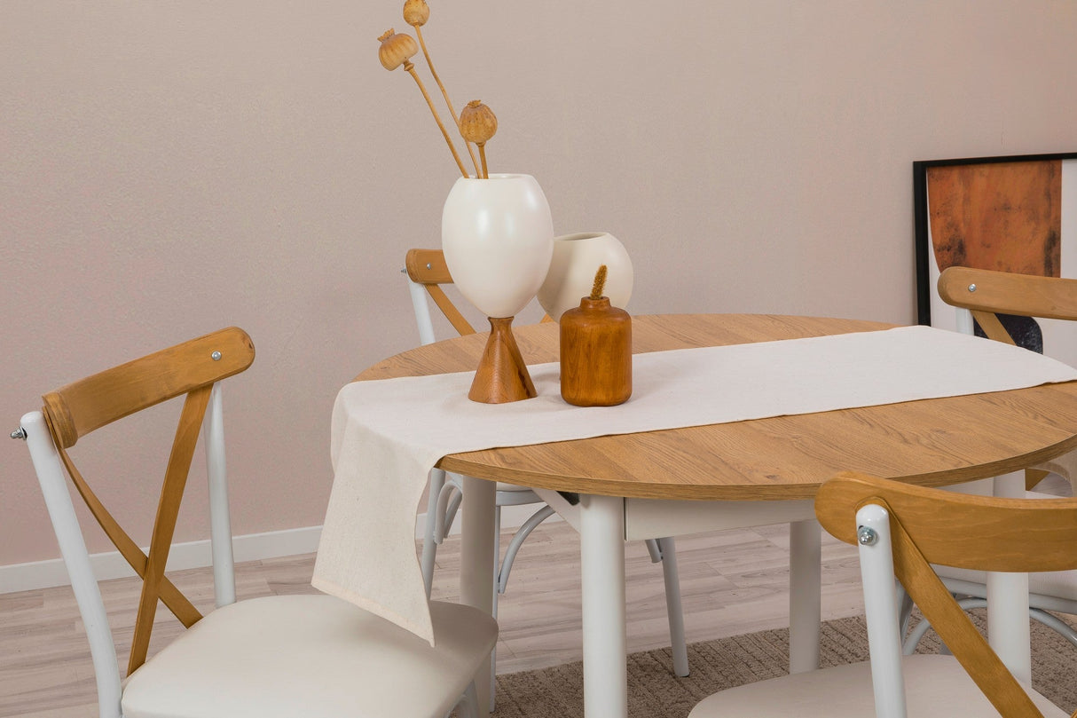 Masă extensibilă cu scaune Oliver, Diverse culori, Diverse configurații, 100x100x75 cm - Stejar - Alb - 5 bucăți | SKU: 869VEL8705 | Masă extensibilă cu scaune Oliver, 100x100x75 cm, varianta Stejar - Alb - 5 bucăți, produs pentru amenajarea locuinței, disponibil online în România la CasaMob