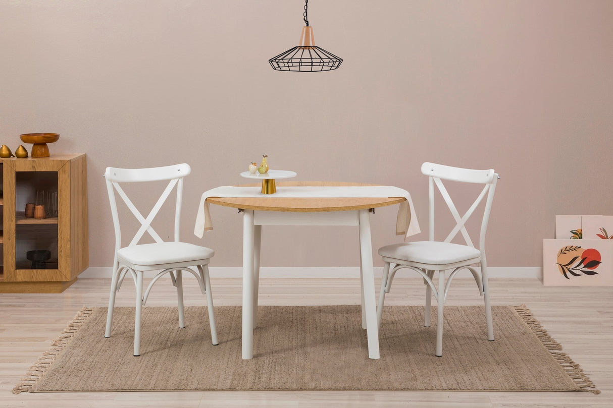 Masă extensibilă cu scaune Oliver, Diverse culori, Diverse configurații, 100x100x75 cm - Alb - Stejar - 3 bucăți | SKU: 869VEL8729 | Masă extensibilă cu scaune Oliver, 100x100x75 cm, varianta Alb - Stejar - 3 bucăți, produs pentru amenajarea locuinței, disponibil online în România la CasaMob