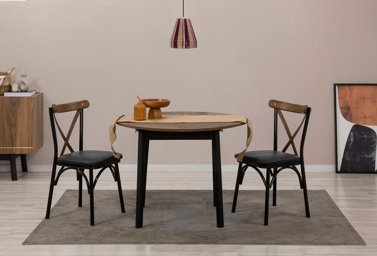 Masă extensibilă cu scaune Oliver, Diverse culori, Diverse configurații, 100x100x75 cm - Negru - Nuc - 3 bucăți | SKU: 869VEL8730 | Masă extensibilă cu scaune Oliver, 100x100x75 cm, varianta Negru - Nuc - 3 bucăți, produs pentru amenajarea locuinței, disponibil online în România la CasaMob
