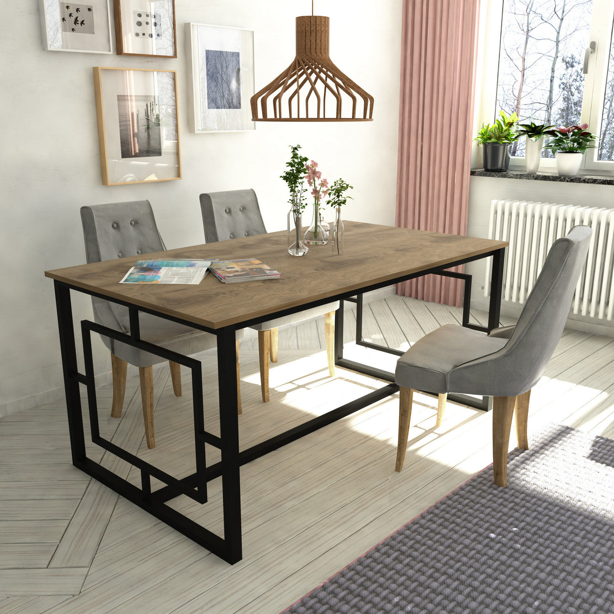 Masă dining Alin, Nuc - Negru, 160x90x76 cm