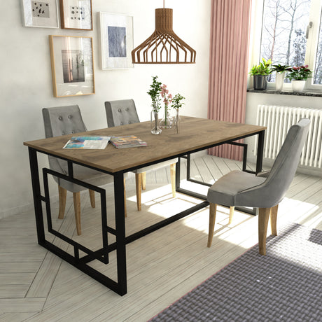Masă dining Alin, Nuc - Negru, 160x90x76 cm