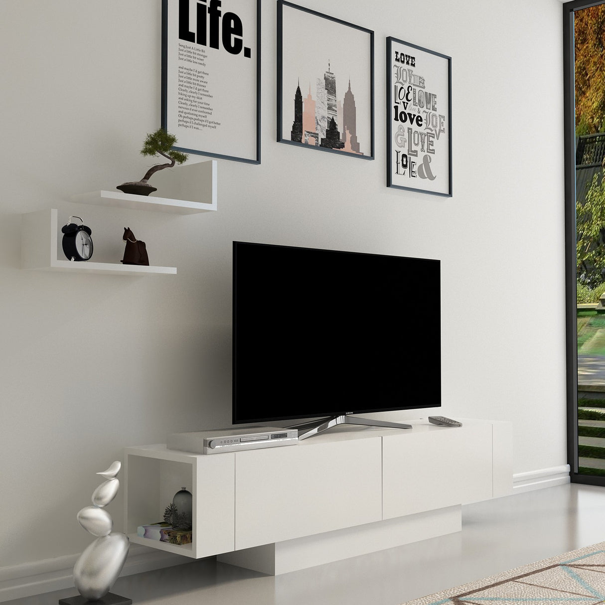 Comodă TV Matera, Alb, 150x32x42 cm