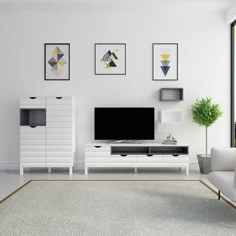 Comodă TV Adel, Alb - Antracit, 180x35x54 cm
