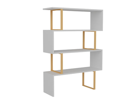 Bibliotecă Adriana, Auriu - Alb, 92x30x125 cm