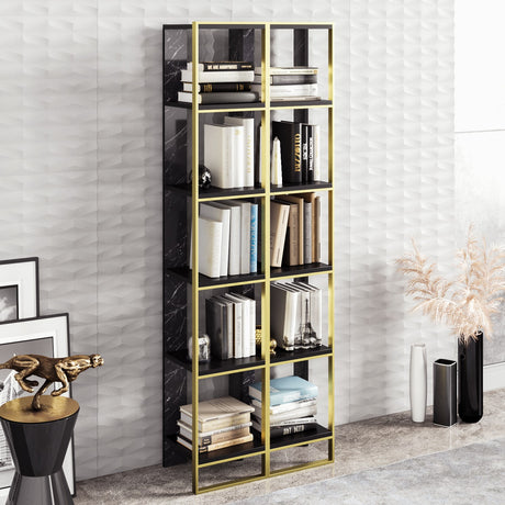 Bibliotecă Polka 2, Auriu - Negru, 32x31x179 cm