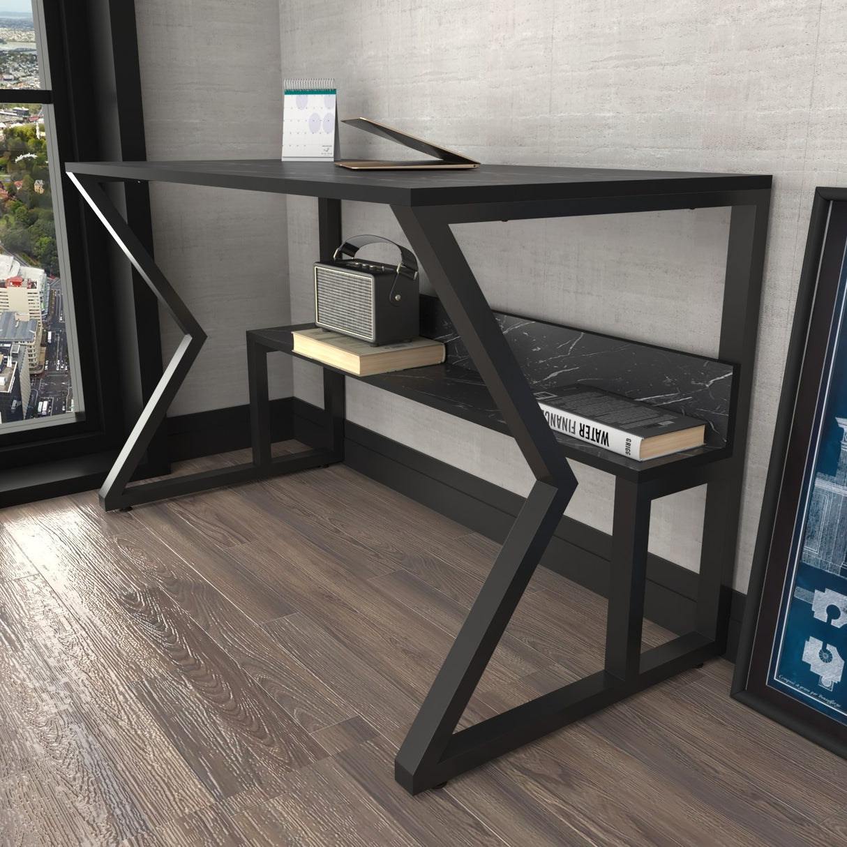 Birou Wake, Marble - Negru, 120x60x73 cm