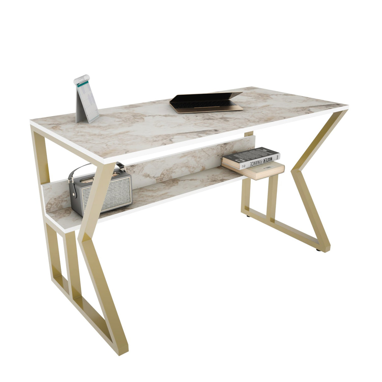 Birou Wake, Alb - Auriu, 120x60x73 cm