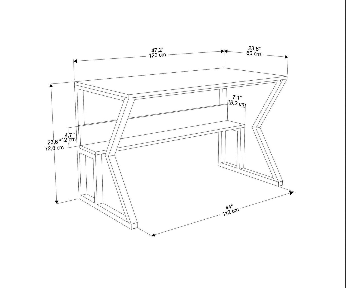 Birou Wake, Alb - Auriu, 120x60x73 cm